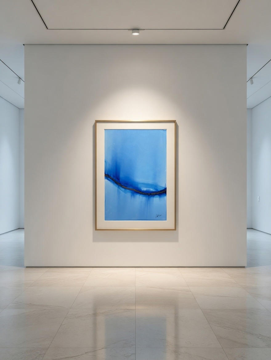 Blue artwork in an exhibition setting